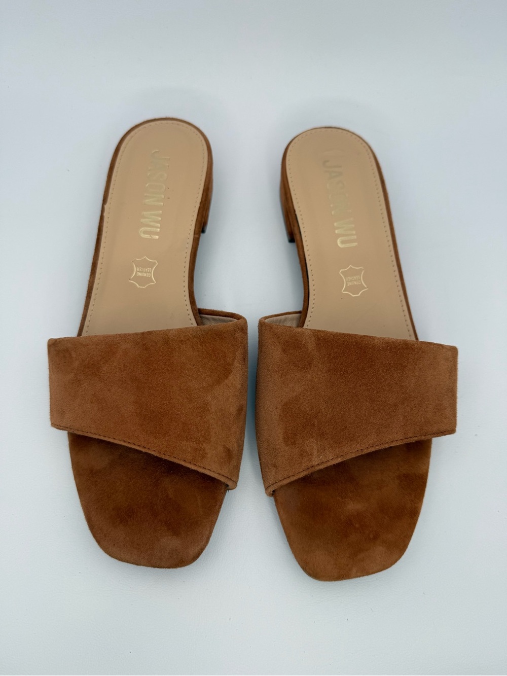 Jason Wu Brown Suede Leather Square Toe Slip on Slides Mules Sandal Luxury 8.5 - Picture 3 of 16